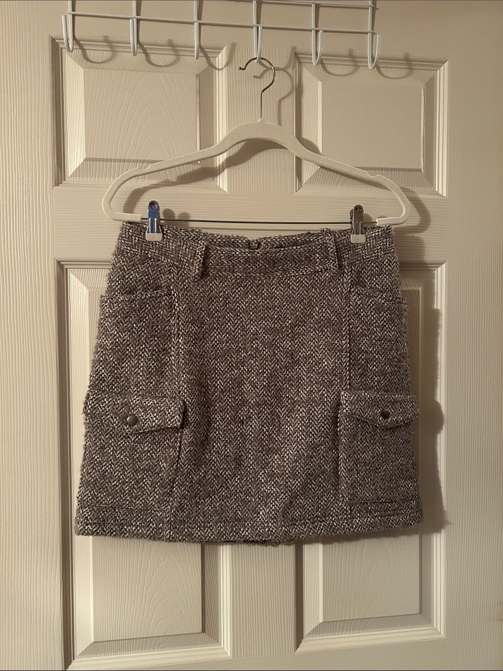 Eddie Bauer Brown and Cream Tweed Pocket Mini Skirt